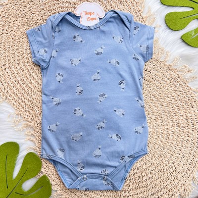 Body Manga Curta Peixinhos - Azul